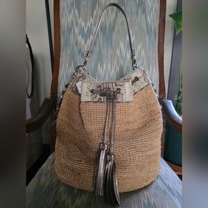 Coach Large Straw and Python Bucket Shoulder Bag